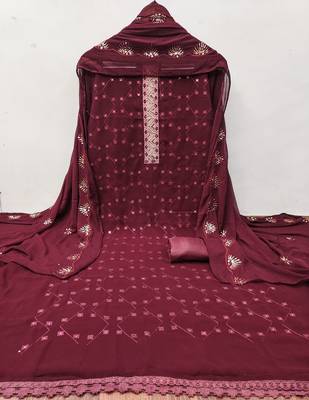 Manvaa women'saroon sequence georgette dressaterial 3