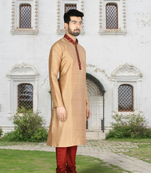 Chiku art silk solid kurta churidar for men's indian traditional ethnic wear