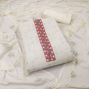 Manvaa women's white sequence georgette dressaterial 1