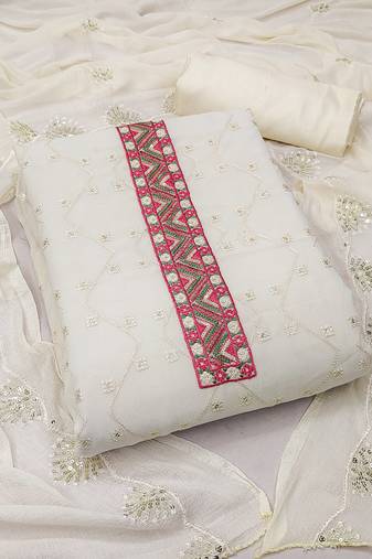 Manvaa women's white unstitched sequence georgette dressaterial 