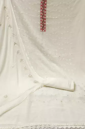 Manvaa women's white sequence georgette dressaterial