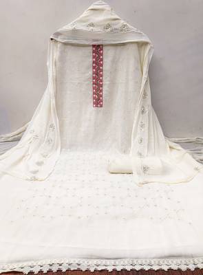 Manvaa women's white sequence georgette dressaterial 3