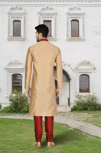 Chiku art silk solid kurta churidar for men's indian traditional ethnic wear