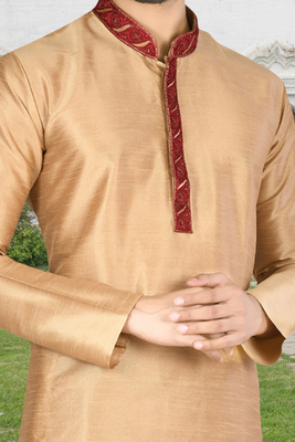 Chiku art silk solid kurta churidar for men's indian traditional ethnic wear 4