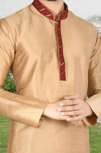 Chiku art silk solid kurta churidar for men's indian traditional ethnic wear