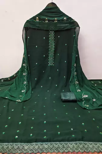 Manvaa women's green sequence georgette dressaterial