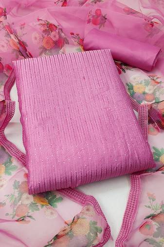 Manvaa women's baby pink unstitched sequence gadwal cotton dressaterial 