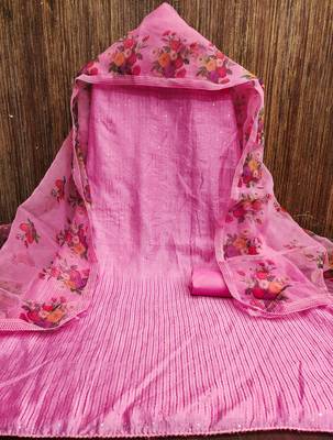 Manvaa women's baby pink sequence gadwal cotton dressaterial 3