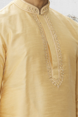 Lemon art silk embroidered kurta churidar for men's indian traditional ethnic wear 4