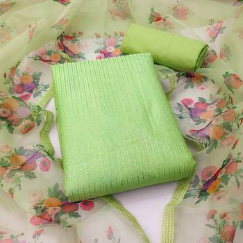 Manvaa women's light green sequence gadwal cotton dressaterial 1