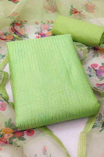 Manvaa women's light green unstitched sequence gadwal cotton dressaterial 