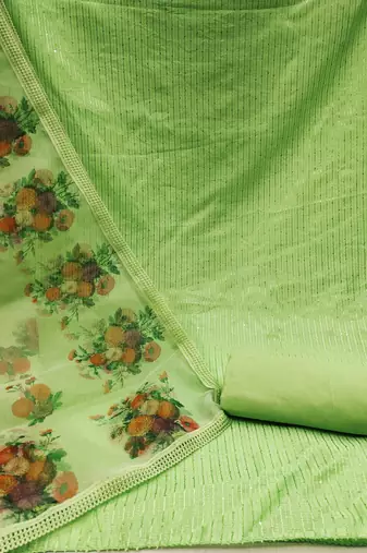 Manvaa women's light green sequence gadwal cotton dressaterial