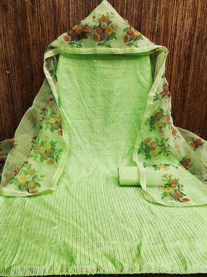 Manvaa women's light green sequence gadwal cotton dressaterial 3