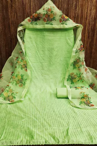 Manvaa women's light green sequence gadwal cotton dressaterial