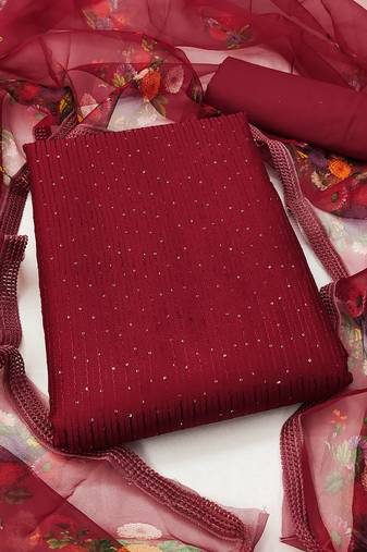 Manvaa women'saroon unstitched sequence gadwal cotton dressaterial 