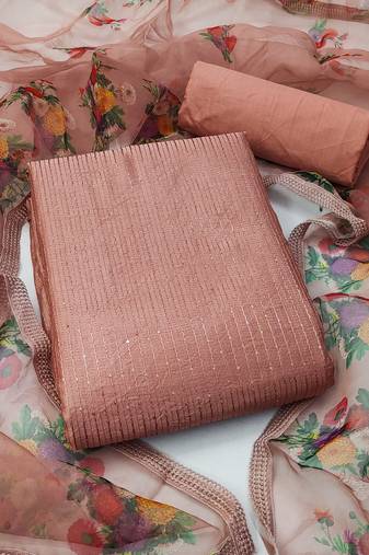 Manvaa women's peach unstitched sequence gadwal cotton dressaterial 