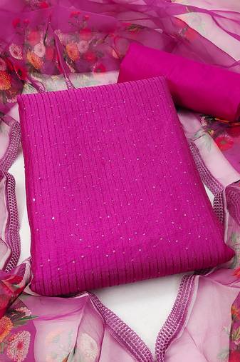 Manvaa women's pink unstitched sequence gadwal cotton dressaterial 
