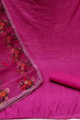 Manvaa women's pink sequence gadwal cotton dressaterial