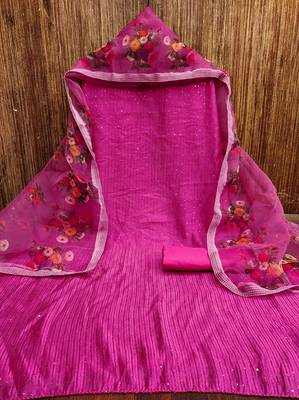 Manvaa women's pink sequence gadwal cotton dressaterial 3
