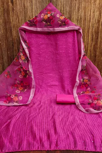 Manvaa women's pink sequence gadwal cotton dressaterial