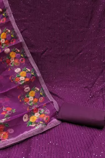 Manvaa women's voilet sequence gadwal cotton dressaterial