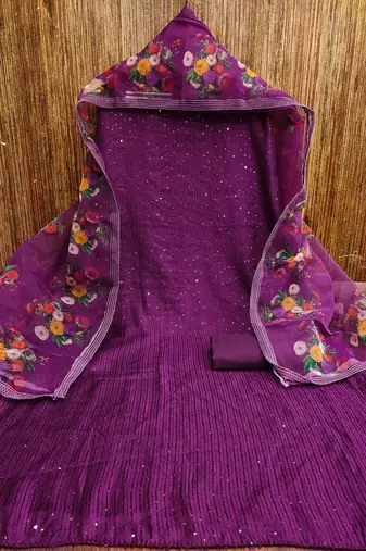 Manvaa women's voilet sequence gadwal cotton dressaterial