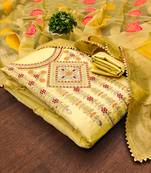 Manvaa women's beige embroidered chanderiodal cotton dressaterial