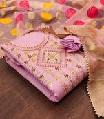 Manvaa women's pink unstitched embroidered chanderiodal cotton dressaterial 