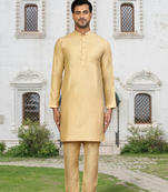 Fawn cotton silk solid kurta pyjamas for men's indian traditional ethnic wear