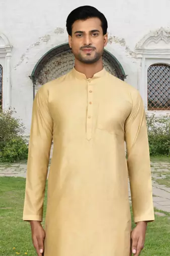 Fawn cotton silk solid kurta pyjamas for men's indian traditional ethnic wear