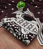 Manvaa women's brown unstitched embroidered georgette dressaterial (gngr50081bwn)