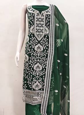 Manvaa women's green embroidered georgette dressaterial 2
