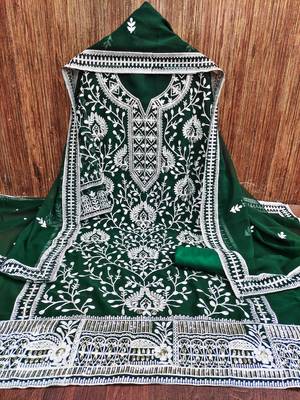 Manvaa women's green embroidered georgette dressaterial 3