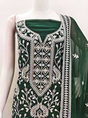 Manvaa women's green embroidered georgette dressaterial 5