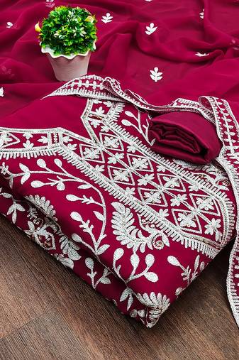 Manvaa women'sagenta unstitched embroidered georgette dressaterial 