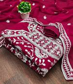 Manvaa women'sagenta unstitched embroidered georgette dressaterial