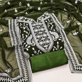 Manvaa women's olive green embroidered georgette dressaterial 4