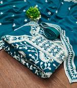 Manvaa women's sea green unstitched embroidered georgette dressaterial (gngr50081sgn)