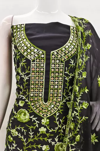 Manvaa women's black embroidered georgette dressaterial