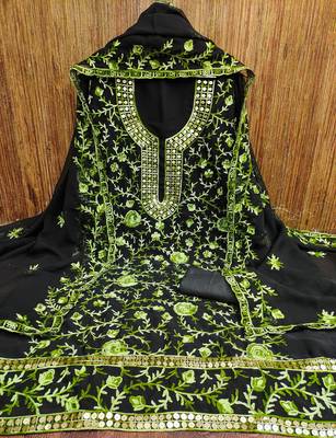 Manvaa women's black embroidered georgette dressaterial 3
