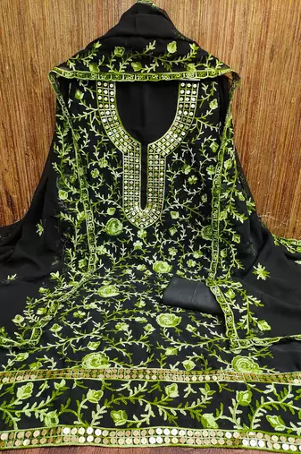 Manvaa women's black embroidered georgette dressaterial