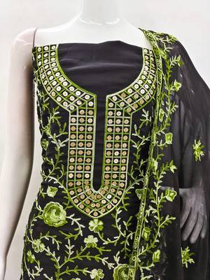 Manvaa women's black embroidered georgette dressaterial 5