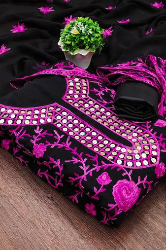 Manvaa women'sagenta unstitched embroidered georgette dressaterial 