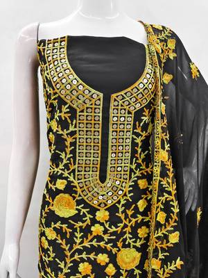 Manvaa women's yellow embroidered georgette dressaterial 5