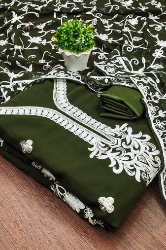Manvaa women's olive green unstitched sequence georgette dressaterial 