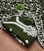 Manvaa women's olive green sequence georgette dressaterial