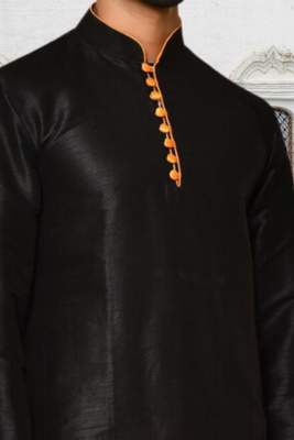 Black art silk solid kurta churidar for men's indian traditional ethnic wear 4
