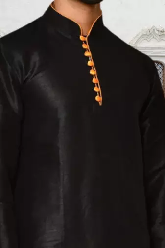 Black art silk solid kurta churidar for men's indian traditional ethnic wear