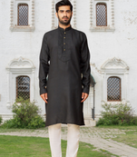 Black art silk solid kurta pyjamas for men's indian traditional ethnic wear
