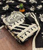 Manvaa women's black unstitched embroidered georgette dressaterial